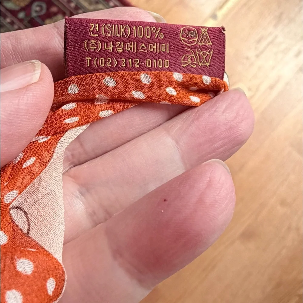 Orange Polka Dot and more print silk Scarf.